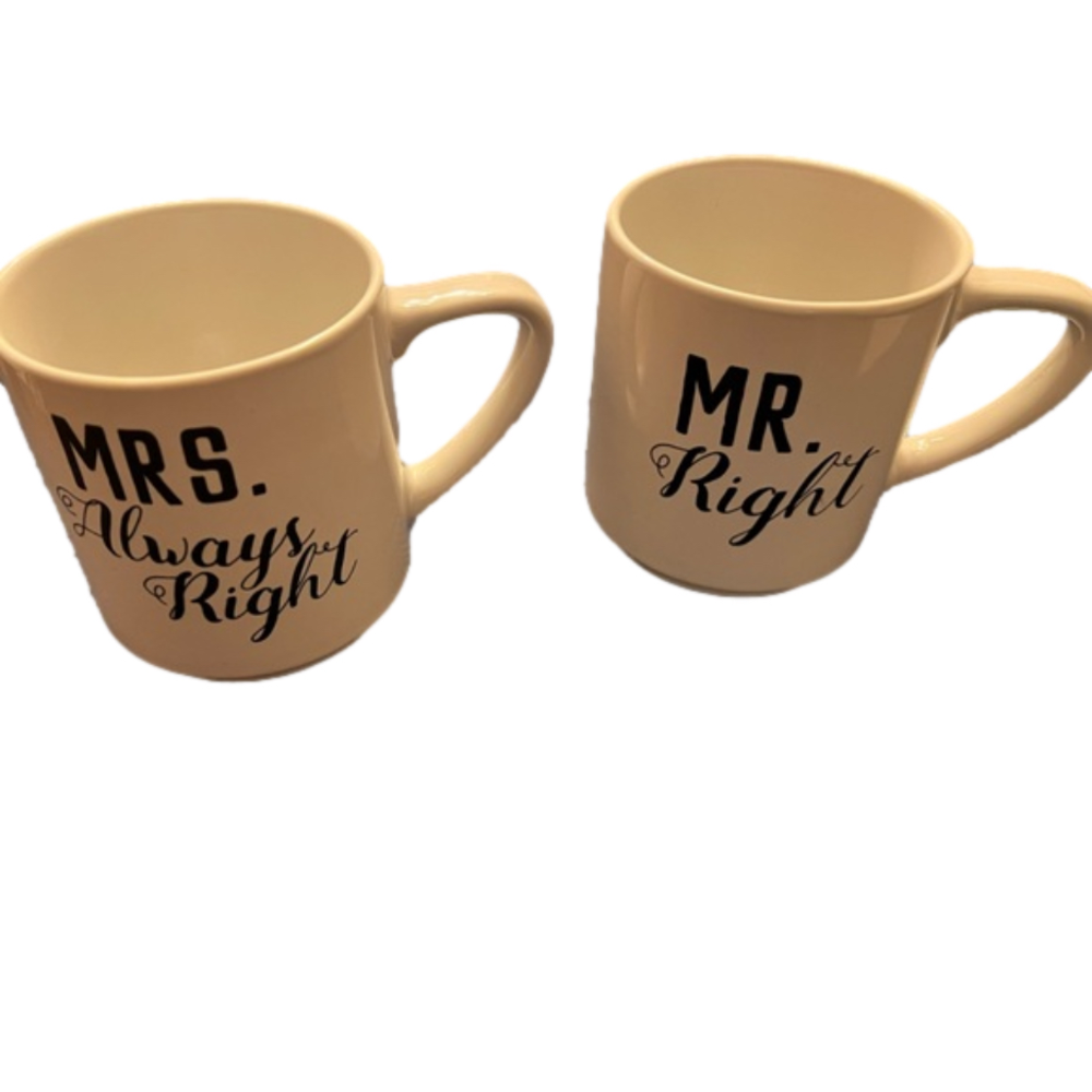 Mr Right Mrs Always Right Coffee Mug Set Couple Gift Wedding Engagement His & He